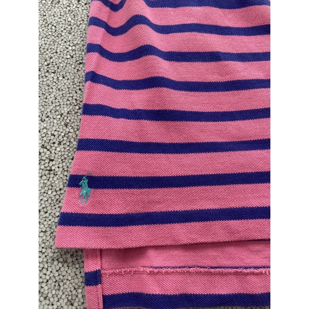 Vintage Polo Ralph Lauren The Big Shirt Size Large Pink Navy Blue Stripe Pony